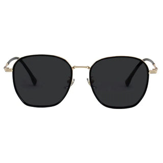 the Azores Oversized Square Sunglasses frames, in Black Gold, available in blue light blocking lenses and readers, photographed on a white background, from EyeCandys