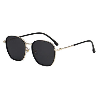 the Azores Oversized Square Sunglasses frames, in Black Gold, available in blue light blocking lenses and readers, photographed on a white background, from EyeCandys