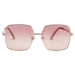 The EyeCandys Bermuda Oversized Square Sunglasses feature a striking design with thin, light gold frames and gradient pink swizzle lenses. The minimalist and stylish look is enhanced by slightly reflective lenses and light gold temples that curve for a comfortable fit.
