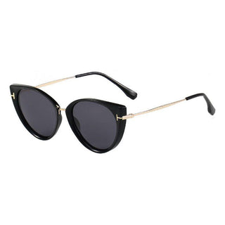 side view of Cyprus Cat Eye Sunglasses  by Eyecandys. Stylish black cat eye sunglasses with elegant gold trim