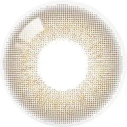 Design of the Olola Dewie Brown (KR) colored prescription contact lenses from Eyecandys on a white background, showing detailed dotted patterns designed to enhance the iris.