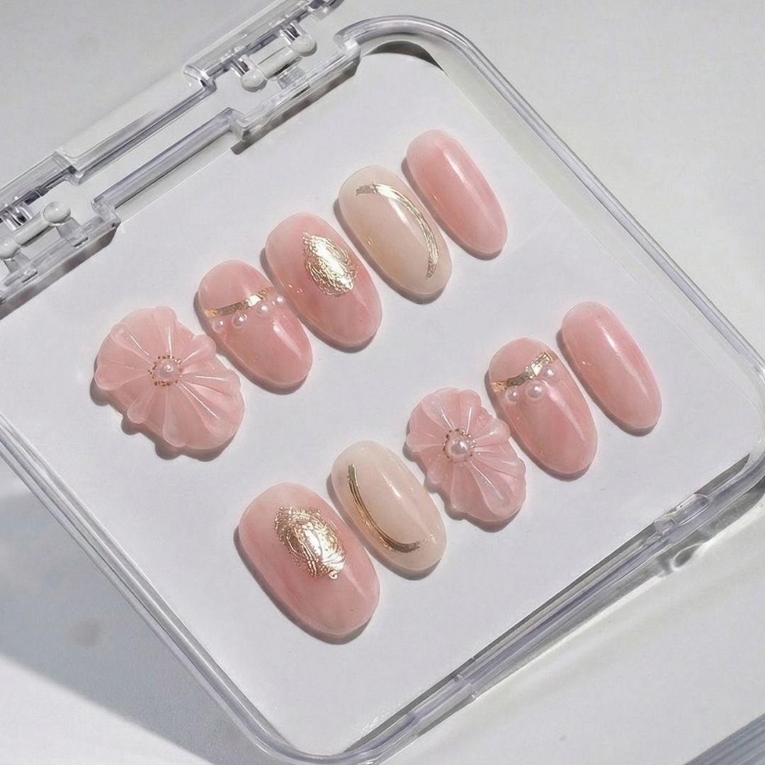 En Rose Short oval 3D Floral Press-On Nails – EyeCandys®