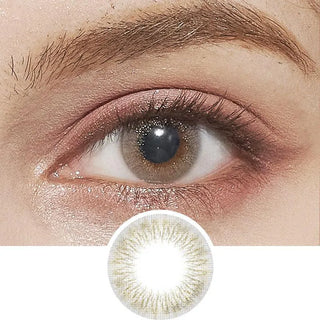 Detailed close-up of eye wearing EyeCandys Attitude Glitter Grey lens – shimmering grey color contact lens with natural finish