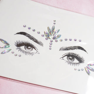 Adhesive face crystal gems for music festivals, raves, clubbing, parties