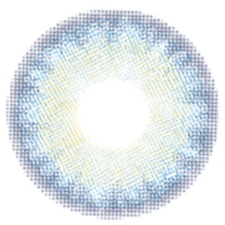Close up detailed view of a EyeCandys Isla Blue Grotto contact lens design showing dots and a radial pattern by EyeCandys