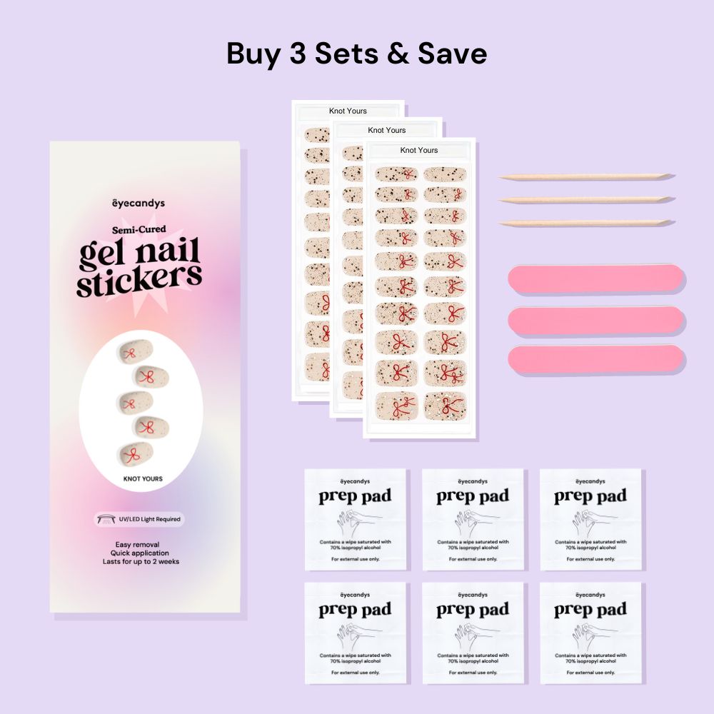 Knot Yours Ribbon Valentine's Gel Nail Stickers - Semi Cured Gel