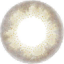 Graphic design of Lilmoon 1-Day Rusty Beige (10pk) circle contact lens packaging with dot pattern and detailed limbal ring, designed to enlarge the eyes