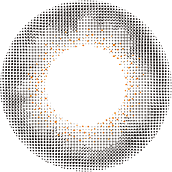 Design of the Lilmoon Monthly Rusty Grey (Prescription) coloured contact lens from Eyecandys on a white background, showing the dotted patterns meant to mimic those of the human iris.