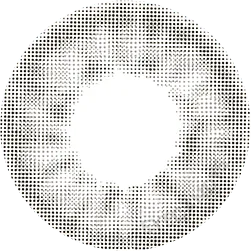 Graphic design of Lilmoon 1-Day Smokey Grey (10pk) circle contact lens packaging with dot pattern and detailed limbal ring, designed to enlarge the eyes