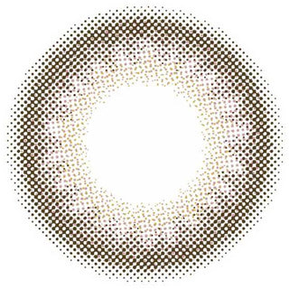 A circular pattern of small brown dots forms a ring with a white center, creating a gradient effect—similar to the design found in Molak Dark Peony (10pk) daily color contact lenses by Molak.