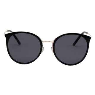 Monaco Round Sunglasses in Black Gold. cat-eye vintage eyeglass frame, available in blue light blocking lenses and readers, photographed on a white background, from EyeCandys