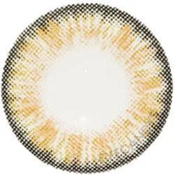The NEO Vision Cosmo Brown circle lens by NEO Vision features a patterned brown design with a golden-yellow burst, black dotted outer rim, and transparent center—ideal for those seeking stylish color contact lenses.