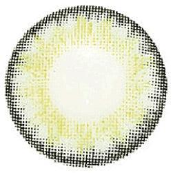 A circular pattern with a white center is surrounded by a gradient ring of yellow and black dots, creating a sunburst effect reminiscent of the striking look you get with NEO Vision Cosmo Green coloured contact lenses from NEO Vision.