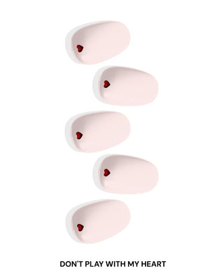 EyeCandys Don’t Play With My Heart Gel Nail Stickers in soft blush pink with delicate red heart accents. Minimalist romantic manicure design perfect for Valentine’s Day or everyday wear. Semi-cured gel formula ensures a glossy, long-lasting salon look at home.