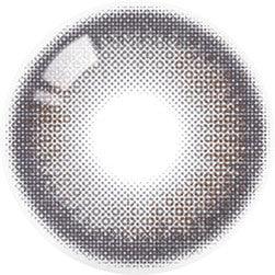 Design of the Olola Muted Grey colored prescription contact lenses from Eyecandys on a white background, showing detailed dotted patterns designed to enhance the iris.