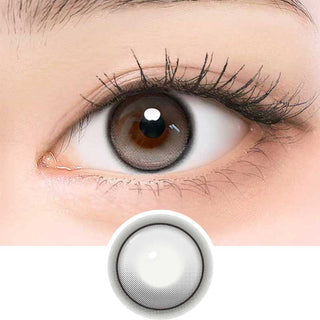 Close-up of EyeCandys ONE PICK Balance Grey Whisper prescription contact lens design, featuring a soft grey tone that enhances eye color with a natural, subtle look, providing clear vision and lasting comfort