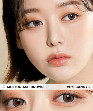 Design of the i-Sha Molton 1-Day Ash Brown (10pk) coloured contact lens from Eyecandys on a white background, showing the pixel dotted detail and limbal ring.