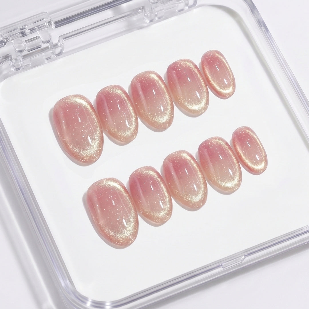 Grapefruit Soda Short Oval Gradient Ombre Press-On Nails