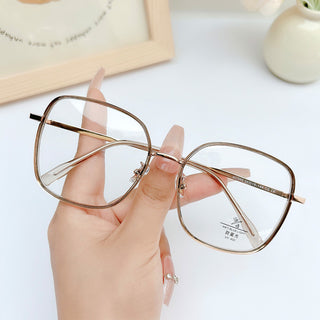 champagne EyeCandys Rini Oversized Square Glasses Prescription Reading Glasses with Vintage Colorful Eyewear Frames available in Blue Light Blocking