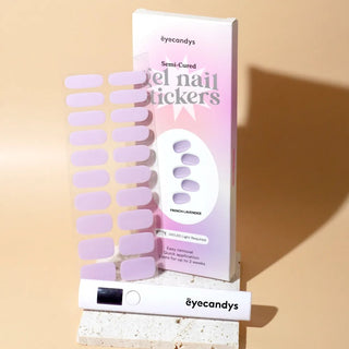 EyeCandys Starter Pack featuring French Lavender Gel Nail Stickers and UV light for a flawless gel manicure, DIY nail art, and long-lasting nail designs