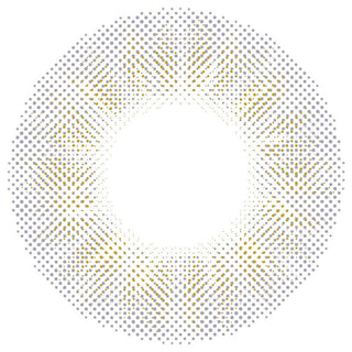 A circular pattern of evenly spaced grey and gold dots radiates from a white center, reflecting the starburst look of N's Collection Tama Konnyaku Grey (10pk) colored contacts by N's Collection on a white background.