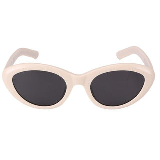 Boom Retro Cat Eye Sunglasses, feature a trendy oval-ish cat-eye shape , from EyeCandys. Pictured is the white color.