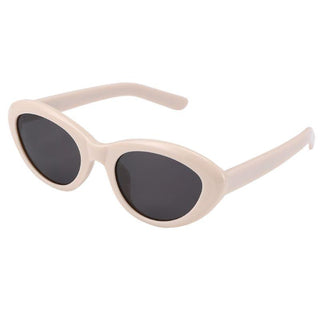 Boom Retro Cat Eye Sunglasses, feature a trendy oval-ish cat-eye shape , from EyeCandys. Pictured is the white color.