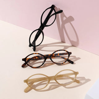 EyeCandys Cassian Oval Glasses for men and women in black and beige. Full frame design with lightweight TR material for stylish, comfortable, and durable everyday wear