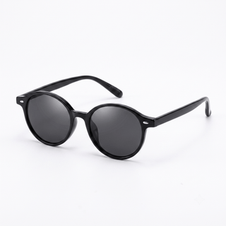 A pair of EyeCandys Chase Round Oval glasses featuring a glossy black frame and dark lenses, shown against a plain white background.