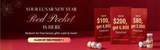 Red Pocket Lunar New Year EyeCandys lenses. Bright, stylish, and comfortable colored contacts for festive occasions.