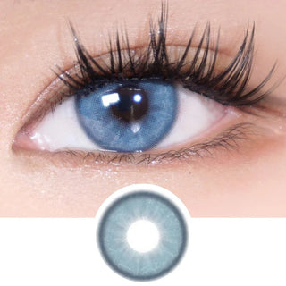 EyeCandys Doe Blue contact lenses – close-up of blue eyes with long lashes and detailed lens design, vibrant ocean hue colored contacts for natural bright eyes.
