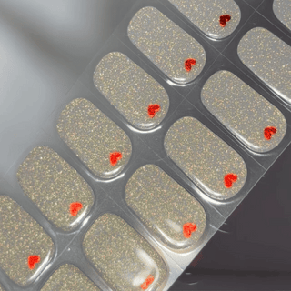 EyeCandys Gel Nail Sticker with glitter and heart design, perfect for DIY manicures and sparkling nail art.