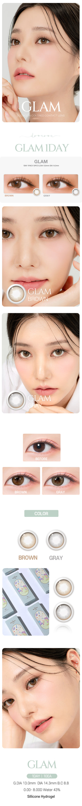 DooNoon Glam 1-Day Grey (10pk) Colored Contacts Circle Lenses - EyeCandys