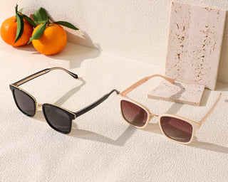 Bon Voyage Square Sunglasses in Porcelain and in Black Gold from EyeCandys