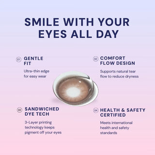 Macro shot of EyeCandys Doe Golden Brown colored contact lens showing detailed iris pattern, warm golden brown hue, natural blending, and subtle enlargement effect.