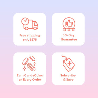 EyeCandys promotions: free shipping on US$75+, 30-day satisfaction guarantee, earn CandyCoins on every order, subscribe and save on colored contacts and eyewear