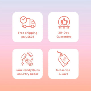 EyeCandys promotions – free shipping on orders over US$75, 30-day satisfaction guarantee, earn CandyCoins on every order, and subscribe & save for future purchases.