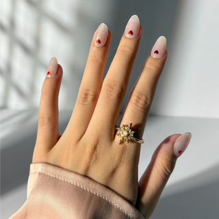 Hand showcasing EyeCandys "Don't Play With My Heart" Gel Nail Sticker with glitter and heart design, perfect for sparkling DIY manicures.