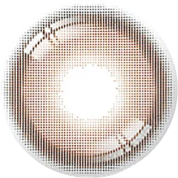 Design of the i-Sha Ariel Brown coloured contact lens from Eyecandys on a white background, showing the pixel dotted detail and limbal ring.