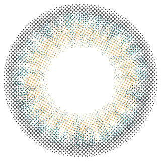 Graphic design of Lilmoon Monthly Ocean (Non Prescription) circle contact lens packaging with dot pattern and detailed limbal ring, designed to enlarge the eyes