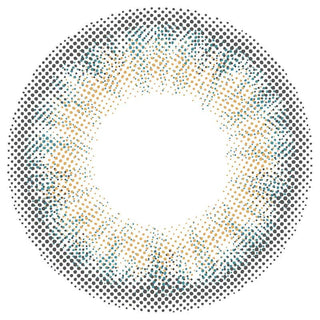 Graphic design of Lilmoon Monthly Ocean (Prescription) circle contact lens packaging with dot pattern and detailed limbal ring, designed to enlarge the eyes