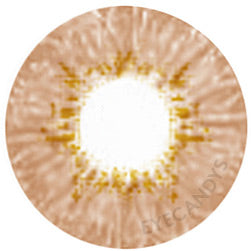 Pink Label Dewy brown contact lens pattern design, showing iris-mimicking detail