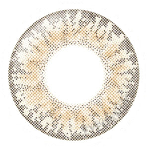 Graphic design of Lilmoon Monthly Cream Beige (Non Prescription) circle contact lens packaging with dot pattern and detailed limbal ring, designed to enlarge the eyes