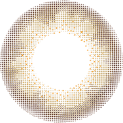 Graphic design of Lilmoon 1-Day Rusty Beige (10pk) circle contact lens packaging with dot pattern and detailed limbal ring, designed to enlarge the eyes