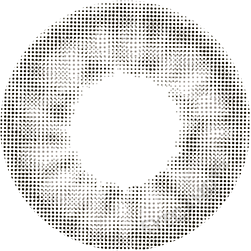 Design of the Lilmoon 1-Day Smokey Grey (10pk) coloured contact lens from Eyecandys on a white background, showing the dotted patterns meant to mimic those of the human iris.