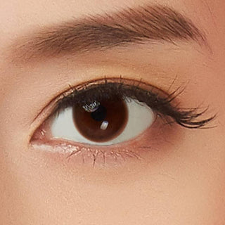 close up eye photo of model with natural brown eye