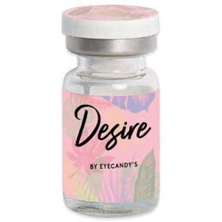 EyeCandys Desire Mist Grey contact lenses with a floral motif