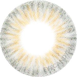 Close-up of Pink Label Starburst Grey Natural Color Contact Lens featuring a white and grey pattern designed for dark eyes.