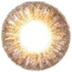 Close up detailed view of a brown contact lens design showing dots and a radial pattern designed to cover underlying iris color