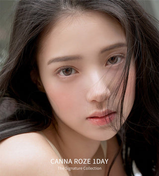 Model wearing i-DOL Canna Roze Daily 1-Day Nude Brown Natural Color Contact Lens dailies for Dark Eyes